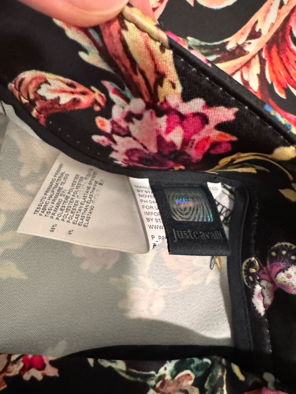 Just Cavalli Black Floral Print Pants with Pink and Gold Accents - Picture 2 of 5